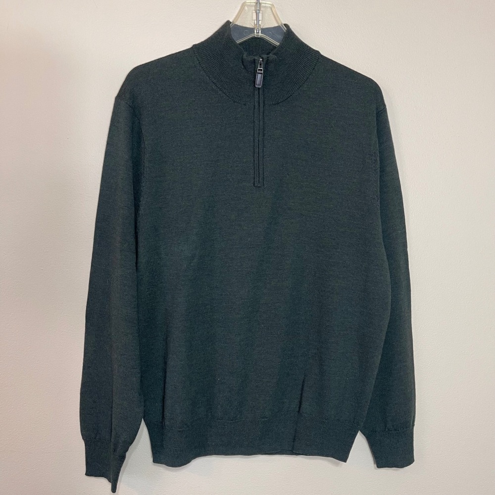 Jos A Bank Signature Collection Men's Dark‎ Green Merino Wool 1/4 Zip Sweater M